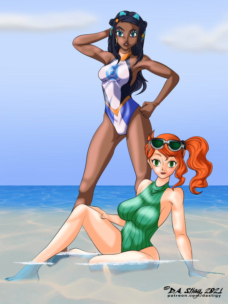 Nessa and Sonia posing in the surf