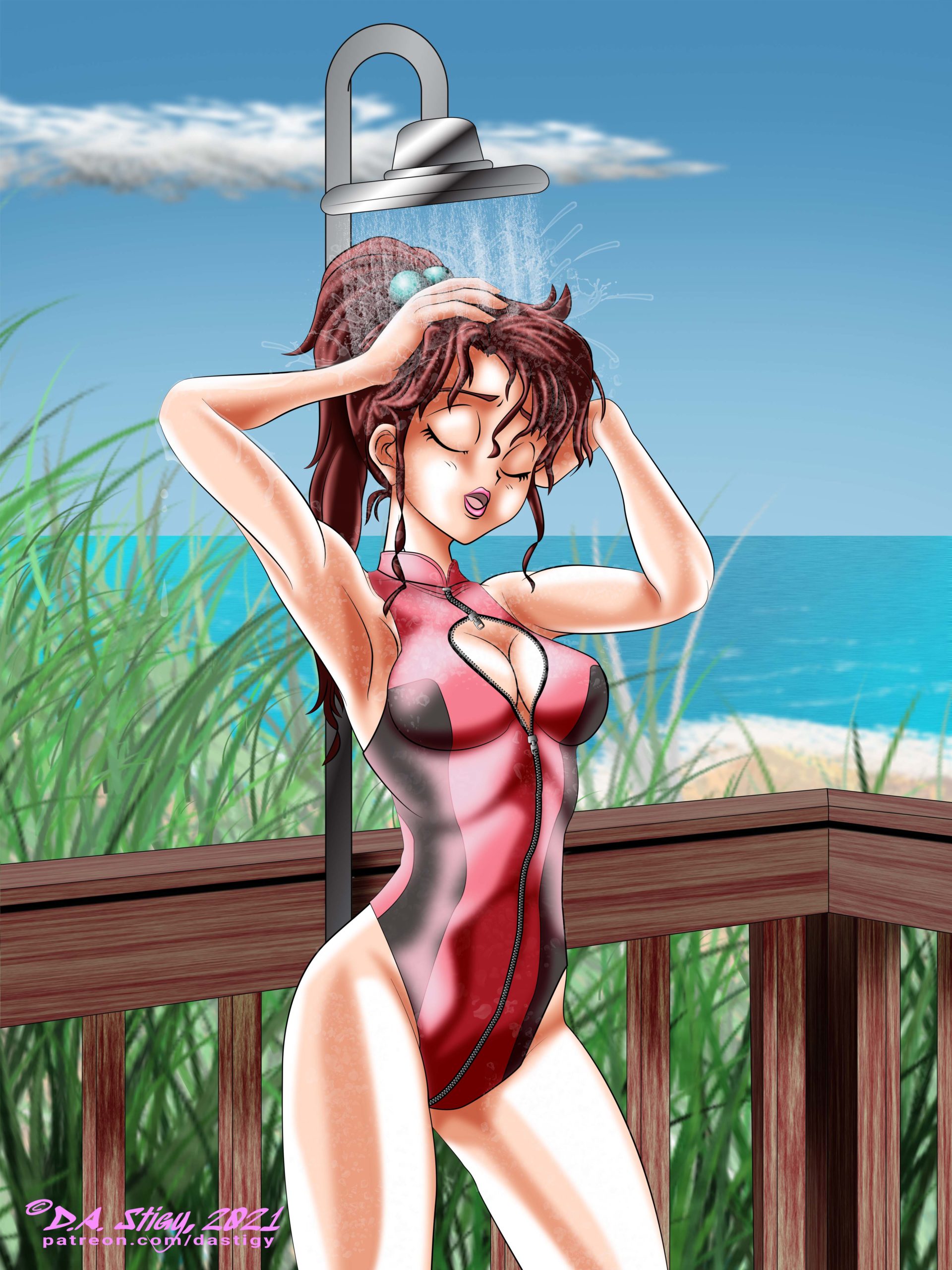 Mako-chan showering at the Beach