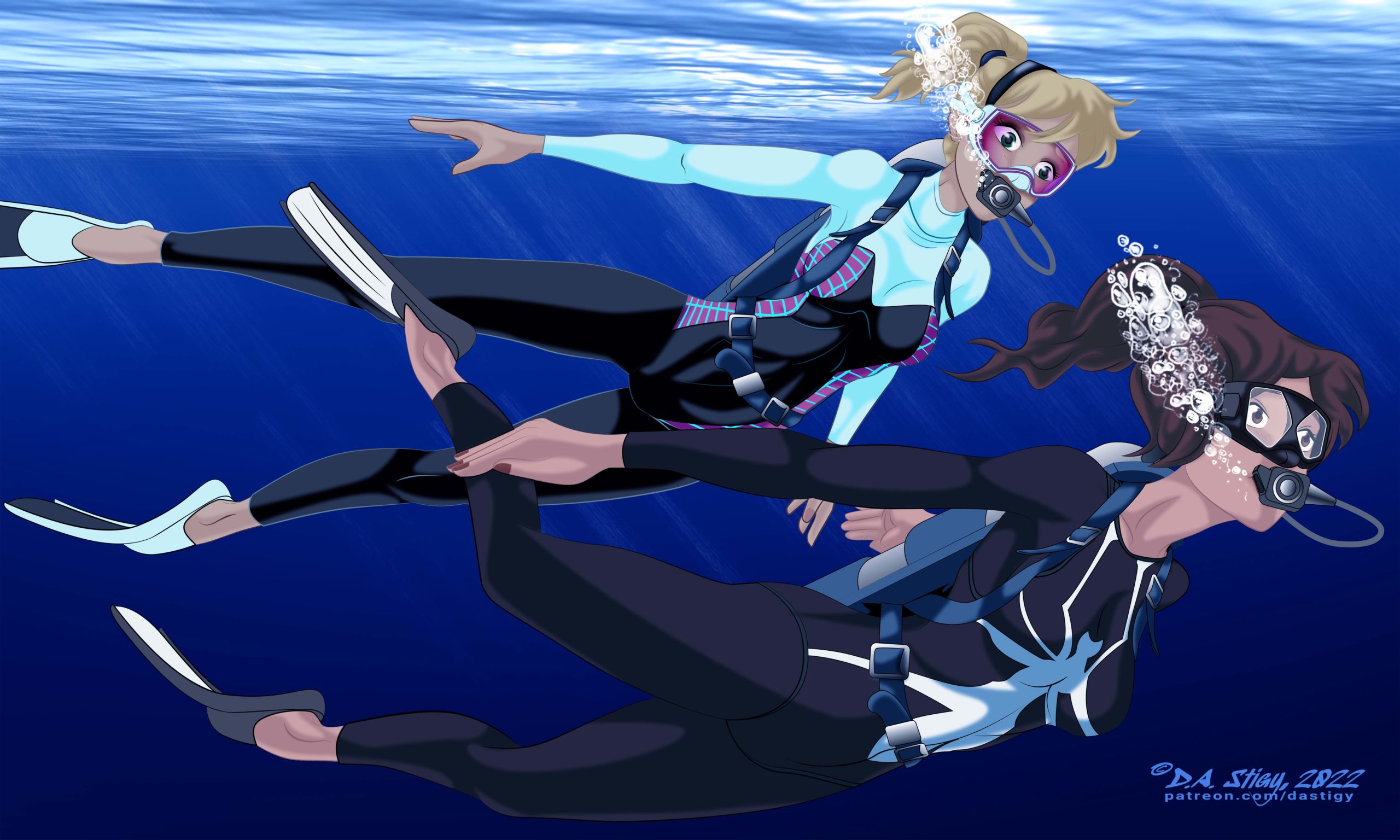Gwen Stacy and Anya Corazon scuba diving