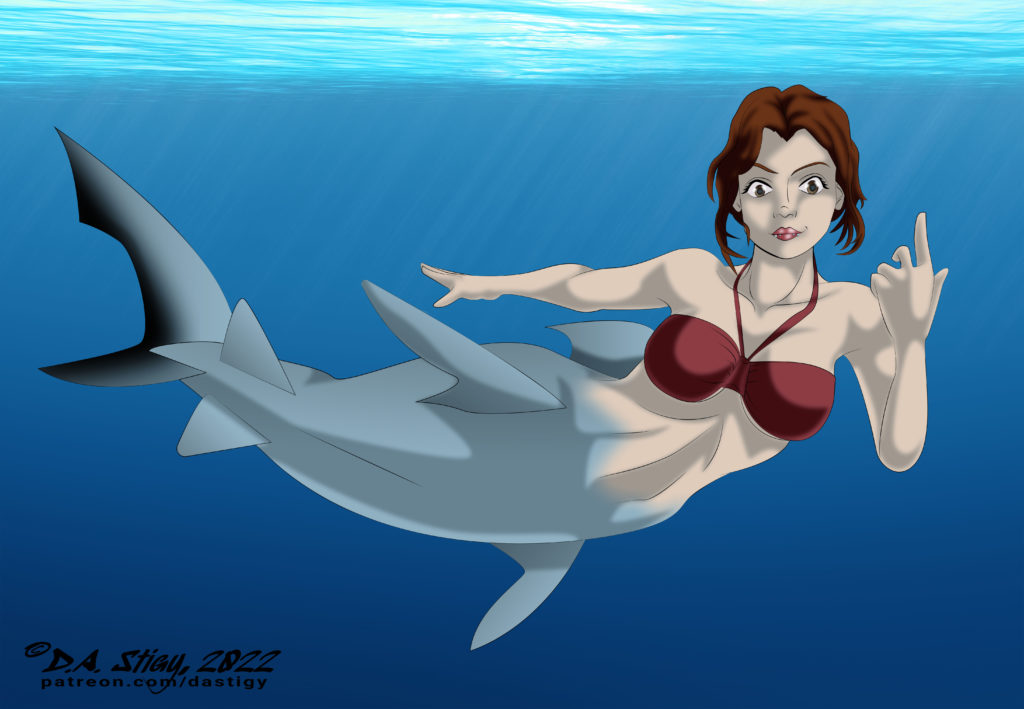 Jyn Erso, as a mershark, beckoning you to come closer.