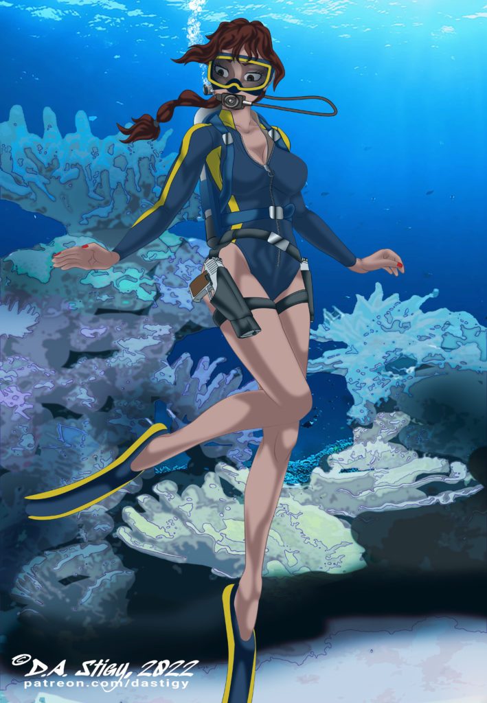 Lara Croft, scuba diving