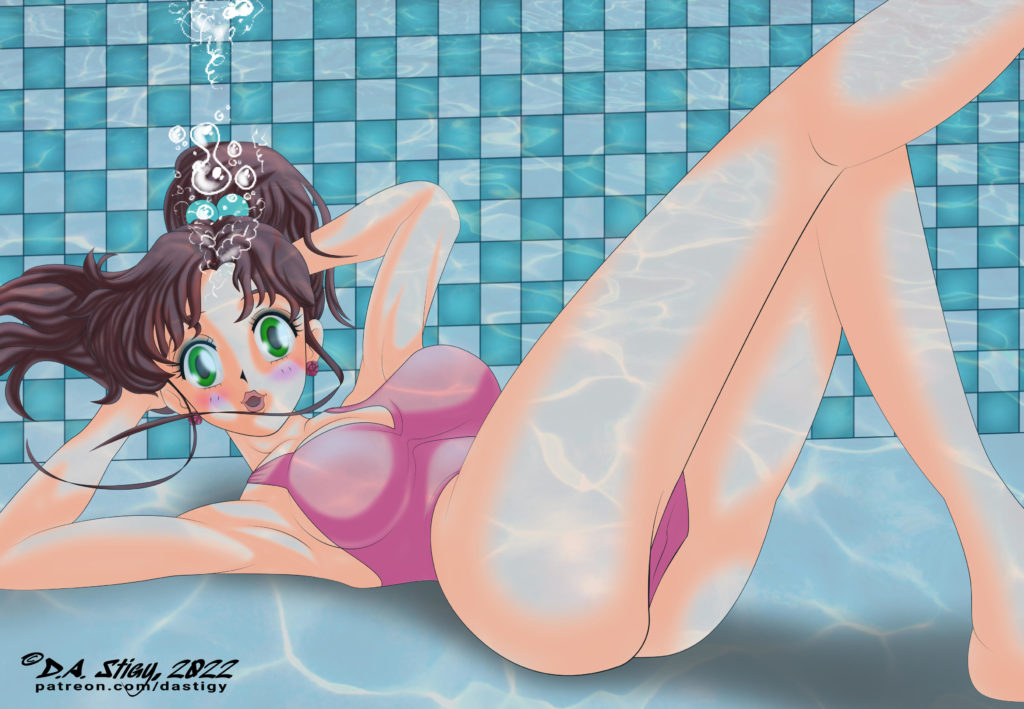 Makoto Kino, posing for a sexy photo on the bottom of a pool.