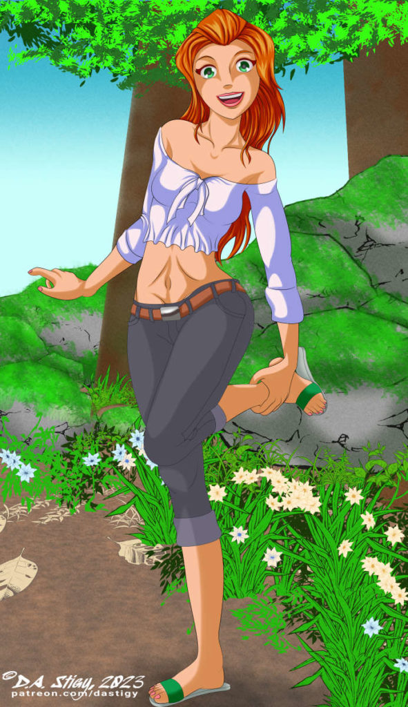 Sam from "Totally Spies" stretching during a nice walk in the woods.