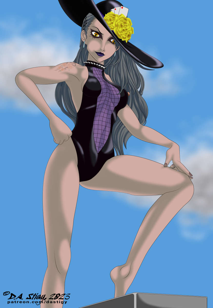 Sae Nijima's shadow-self, glowering down with one foot poised on a starting block.