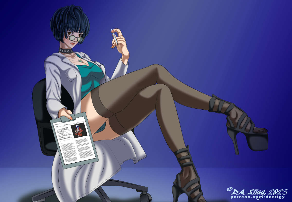 Dr. Tae Takemi, who seems to be holding a medical examination in a strip club.