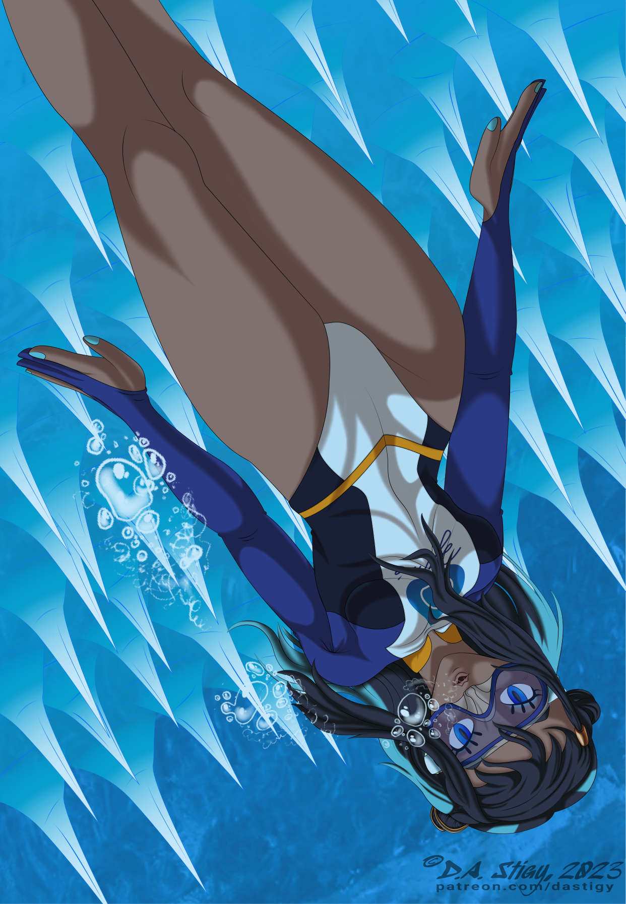 Nessa, free diving UNDER a glacier.