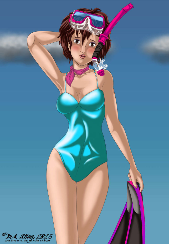 Tess is ready to go snorkeling.