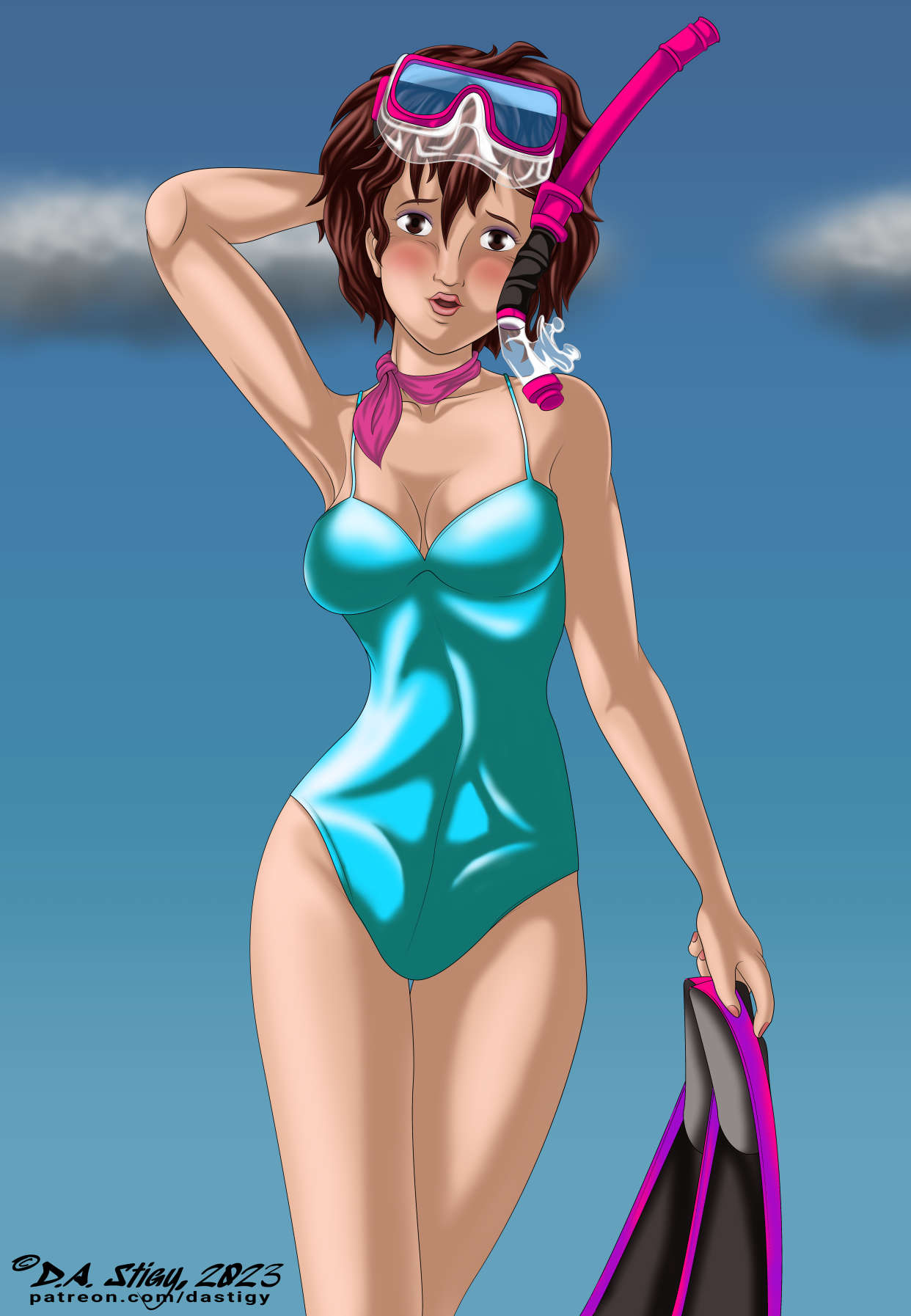 Tess is ready to go snorkeling.