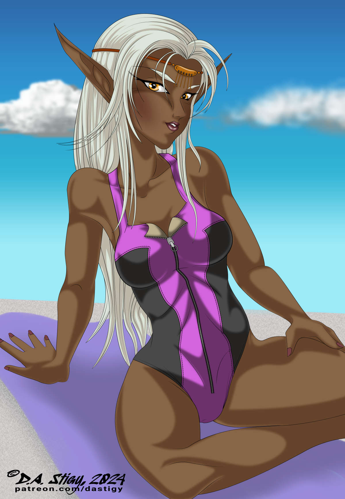 Pirotess of Record of Lodoss War, enjoying some sun and sand.