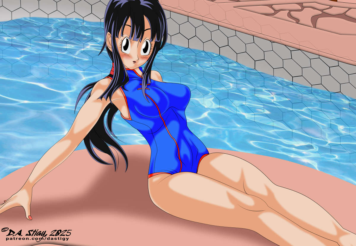 Chichi, lounging by the pool.