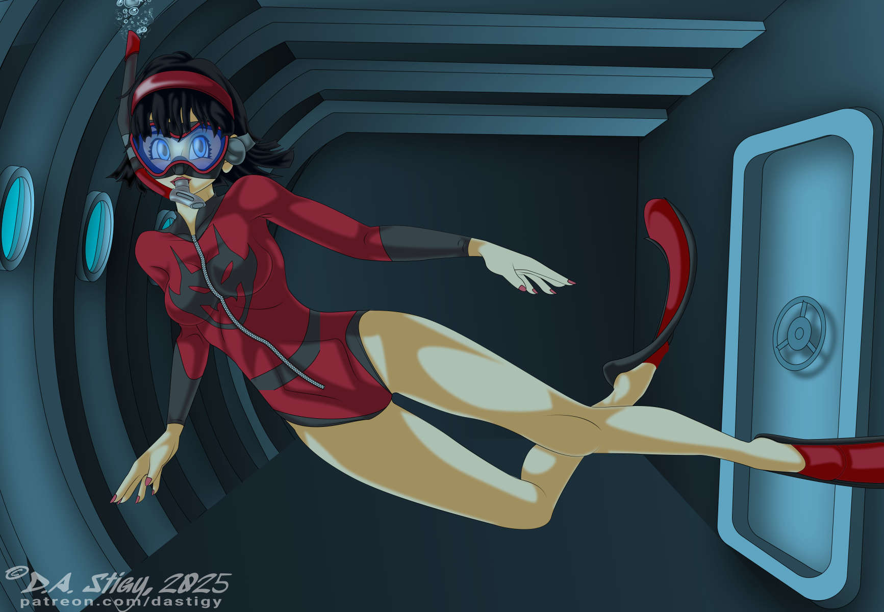 While searching for the Dragonballs, Videl is sealed inside a sunken ship! She doesn't seem worried though.