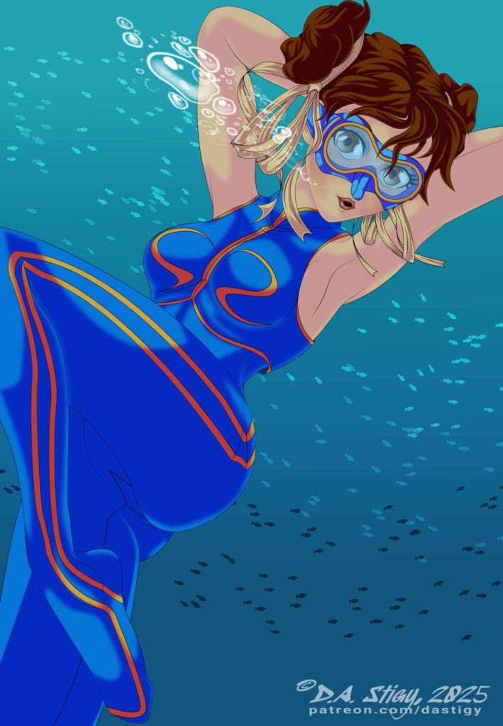 Chun-Li enjoying herself in the sea.
