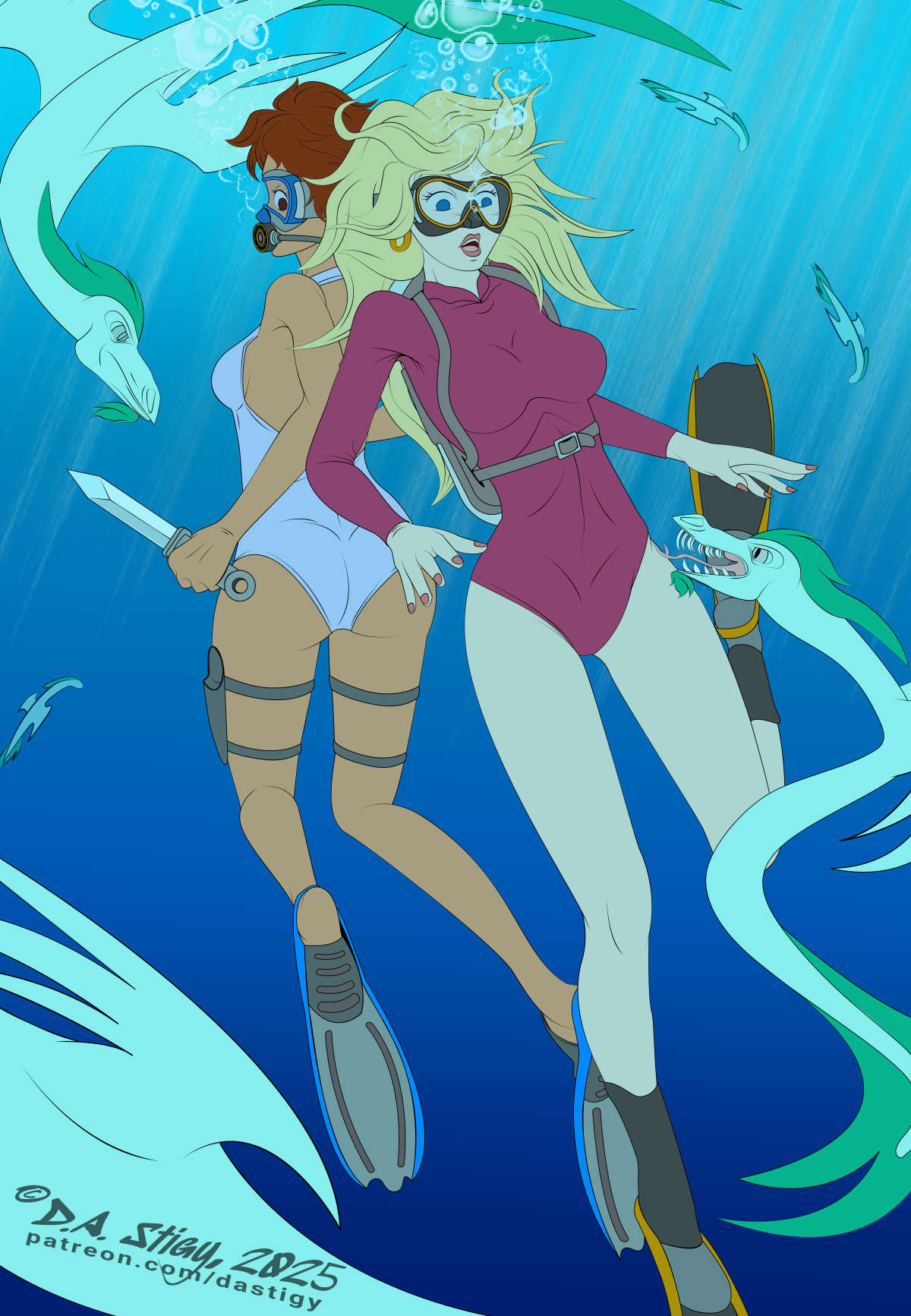 Goldie and her best friend/bodyguard Jac are surrounded by ravenous winged eels.